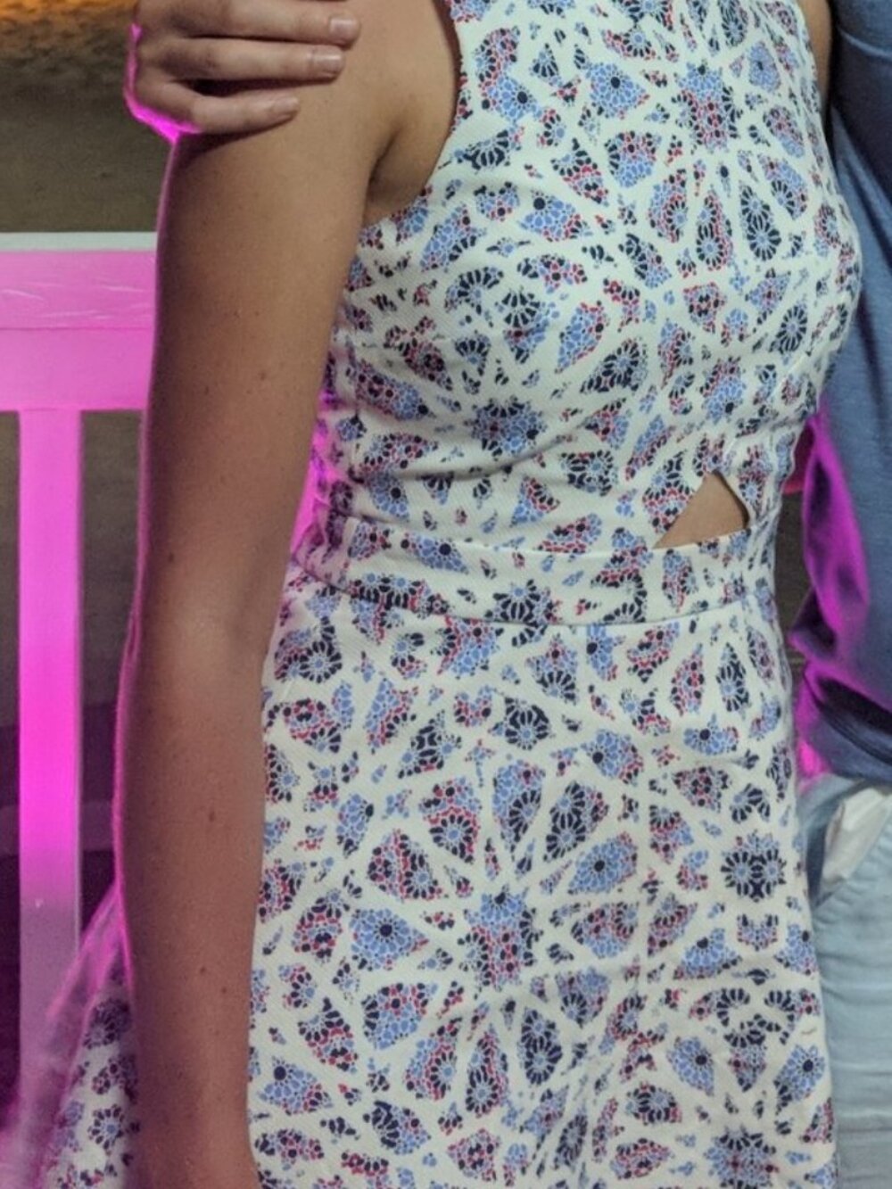 CeCe Floral Cutout A-Line Dress - Blue & White Abstract Print - Size 2 - Picture 2 of 5
